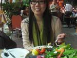 Sonya at dinner with a variety of Arabic dishes
