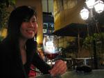 Sonya with a glass of Mateus wine at Restaurante Platao
